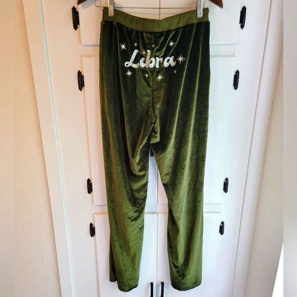 Dolls Kill Pants - Libra Zodiac Dolls Kill Horoscope Heavenly Scales Velour Green Sweat Lounge Pant